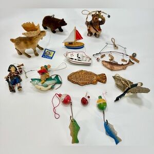 Fishing Tree Ornament Lot Fish, Wild Life Animals, Pirate Boy, Boats-Holidays